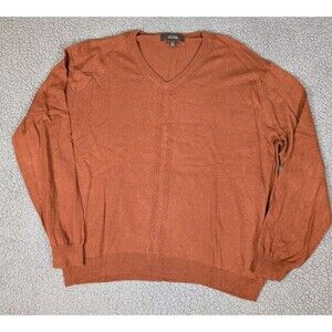 Tasso Elba Men's Sweater V Neck Cashmere Blend Orange Brown Size XL Long Sleeve